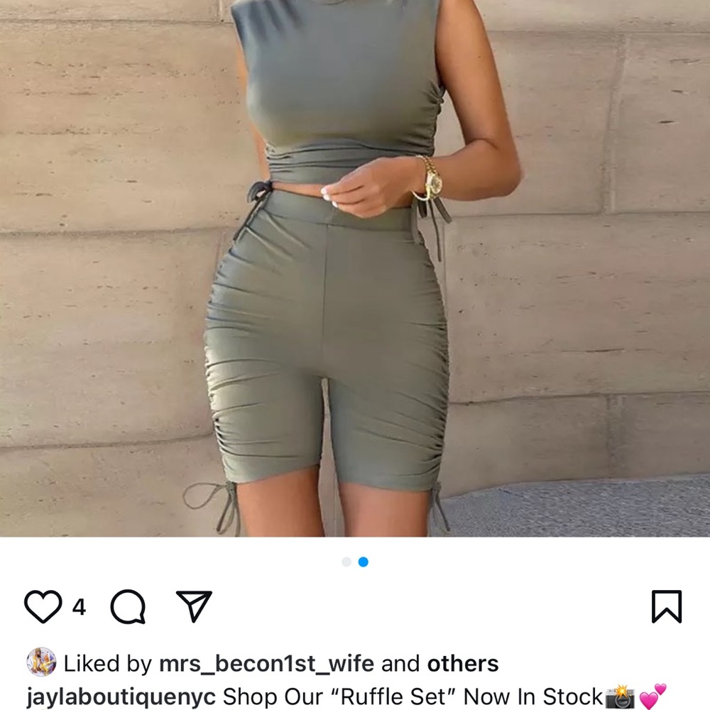 Stylish Olive Grey Ruffle Set